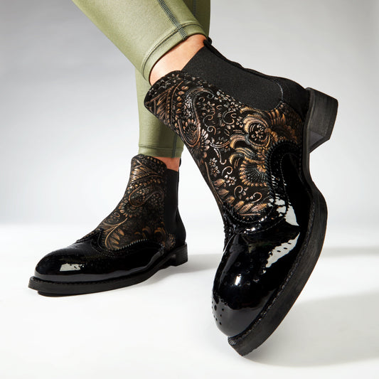 Mamacita - Black & Gold Ankle Boots Embassy London 
