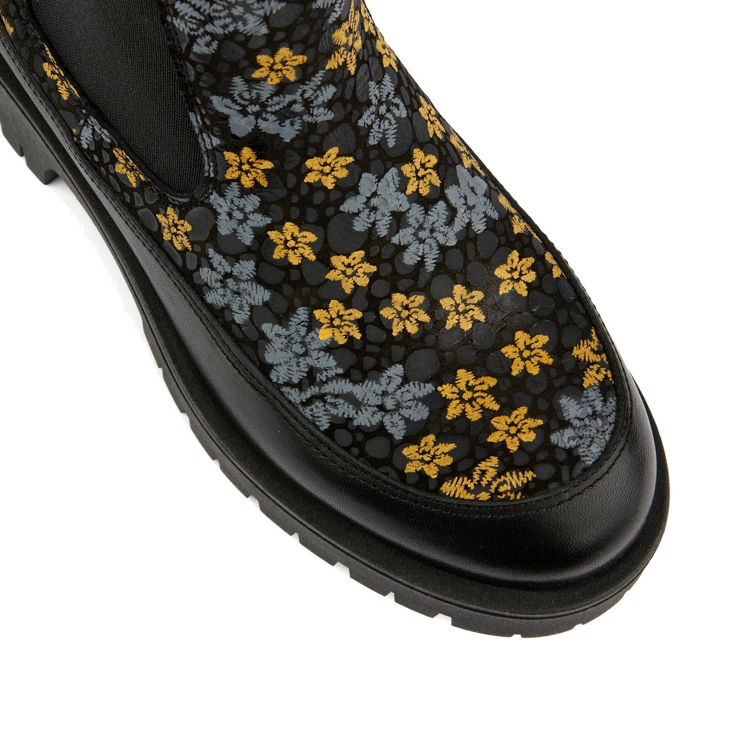 Bora - Black & Grey & Yellow Flowers Ankle Boots Embassy London 