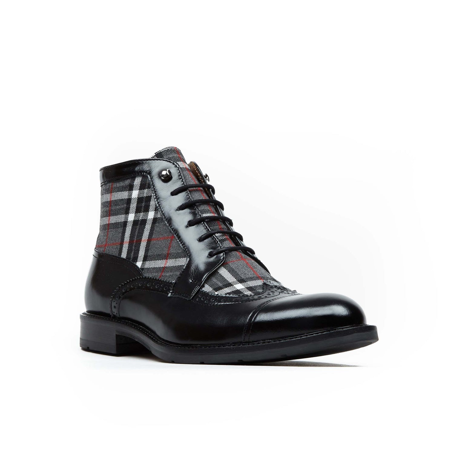 Burberry - Leather Check Boots, Men, Black