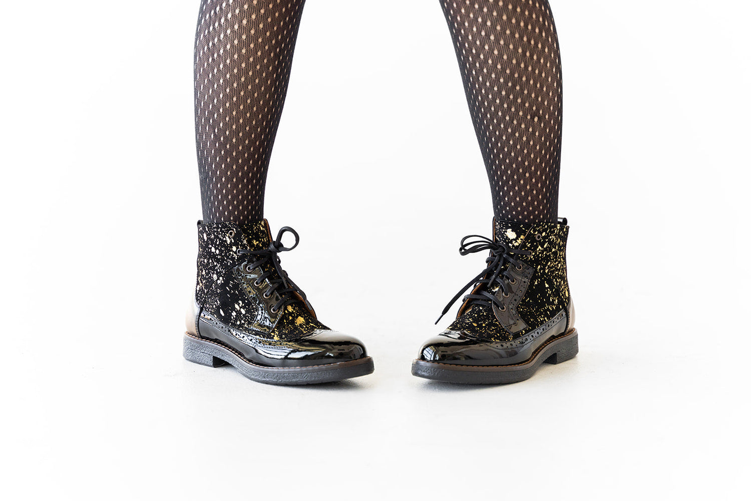 Black Gold Drops Womens Platform Ankle Boots